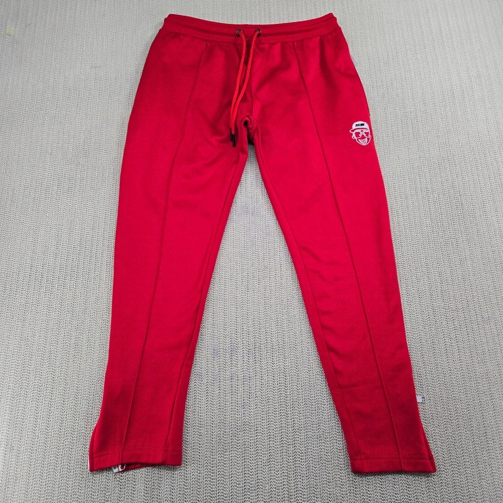 Secret Scientist Joggers Track Pants Mens Small Red Tapered Logo Satin Pockets
